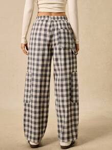 Easelle Casual Retro Plaid Loose Pocket Elastic Waist Women's Pants Gingham Pants Checkered Pants Plaid Pants Women Pants Loungewear Pants