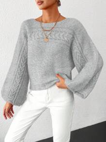 EURMUSE Women'S Solid Color Dolman Sleeve Sweater - Light Grey - View 4