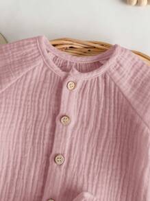 2 件套新生男婴休闲可爱粉色短袖衬衫和松紧腰短裤套装，夏季 - 粉色 - 查看 5