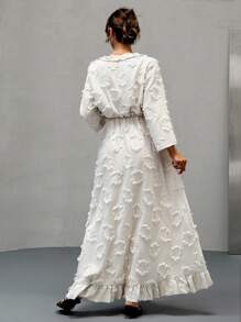 EURMUSE 纹理面料，荷叶边下摆长裙 - 白色 - 查看 2