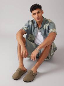 SHUZIA Zuecos con plantilla de corcho con puntera redonda, correa con hebilla y soporte de arco cómodo para hombres