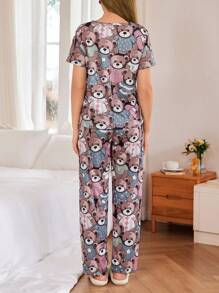 可爱小熊全身印花短袖睡衣套装 - 彩色 - 查看 2