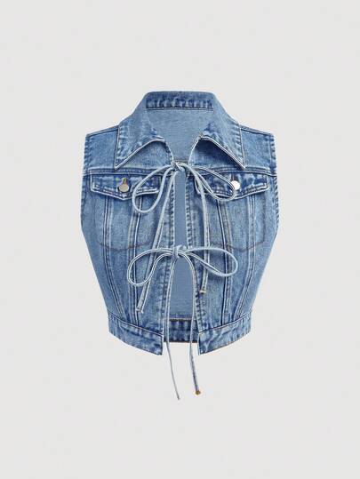 SHEIN MOD Chaleco de mezclilla casual con nudo delantero para mujer