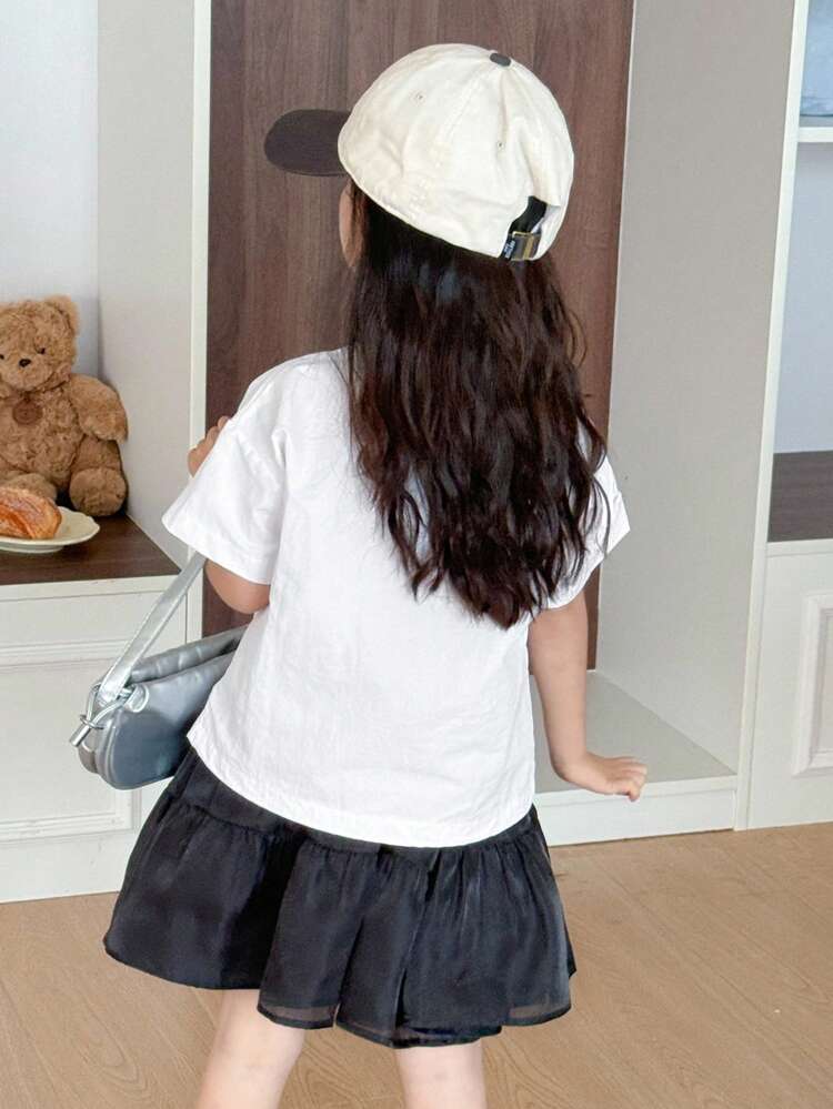 Young Girl V-Neck Casual Korean Style Letter Print Short Sleeve T-Shirt, Summer