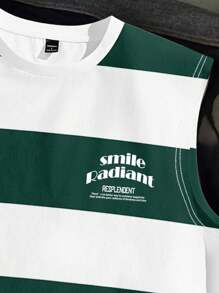 Manfinity Joysei 男士休闲条纹背心，夏季百搭绿白条纹背心 - 綠色 - 查看 3