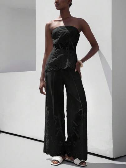 Aveloria Modichic 2 件套女士高端设计感 2025 假日氛围，老钱风格奢华 3D 刺绣紧身胸衣上衣和长裤