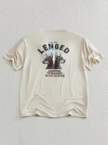 Manfinity VCAY Herren Lässiges Straßen-Alltags Dobermann Hund Illustration Muster T-Shirt, Beige Grafik Tee, Hellbraun Grafik Tee, Herren Grafik Tee, Hund Grafik Tee, Buchstabe Muster Tee - Khaki - Übersicht 1