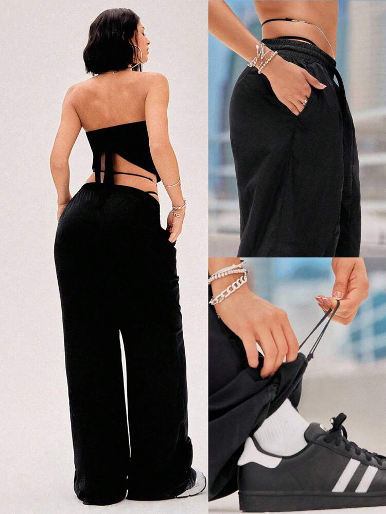 Studio Flow Jogginghose mit gewebten Taschen, Kordelzug in der Taille, verstellbare Beinöffnung, reflektierend, weite, oversized Form, für Low-Impact Tanz, Yoga, Pilates, Barre, Studio und alltägliche Freizeitgestaltung