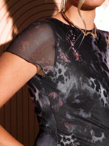 Loomaby 豹纹修身孕妇派对连衣裙性别揭示连衣裙孕妇装婴儿洗礼连衣裙 - 黑色 - 查看 3