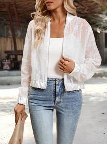 EMERY ROSE Chaqueta de manga larga con cierre de cremallera de corte holgado y casual, versátil para el uso diario de la mujer