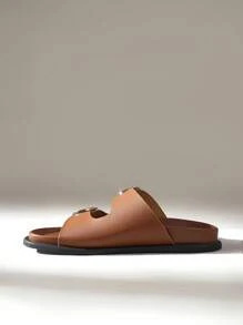 Dép đi biển đế bằng màu đen thời trang thoải mái dành cho nữ - màu nâu - Xem 3