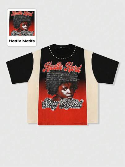 Street Life T-shirt imprimé de style blocs de couleurs pour hommes, coupe ample et courte