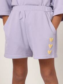 SUMWON Self Love Crew Co-Ord Set Two Piece Outfit Kids Leisure Wear Matching Top And Shorts Wear Athleisure Spring Summer Active - Mauve Purple - View 6