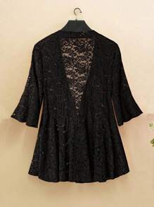 SHEIN LUNE Women's Double-Breasted Hollow Transparent Lace Trumpet Sleeve Jacket Going Out Tops Vacation Elegant Lace Top