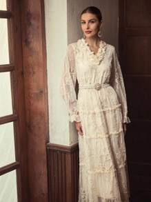 ZEYLAH ĐẦM THÊU APPLIQUES CHO MÙA THU ĐÔNG - Màu be - Xem 5