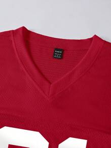 INAWLY Women's V-Neck T-Shirt With 81 Numeric Print, Sporty Style - Burgundy - View 4