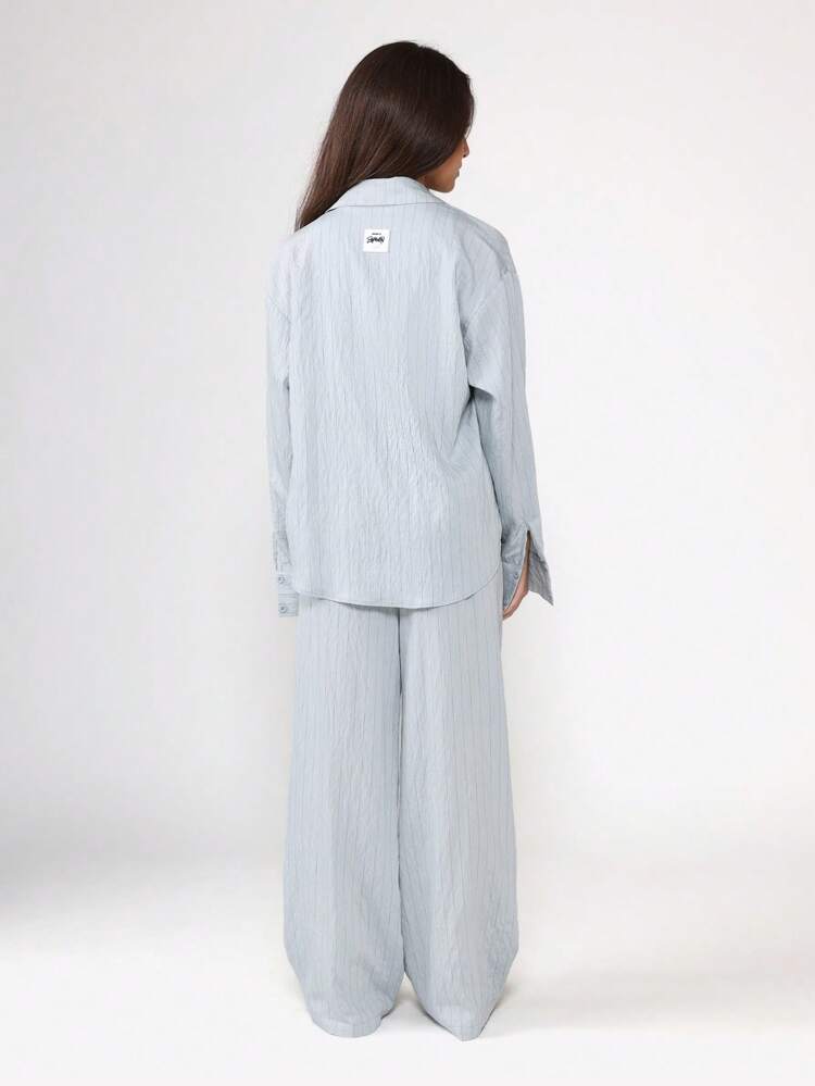 Pinstripe Button Down Shirt With Wide Leg Pants