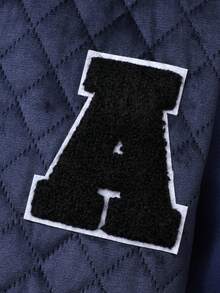 SHEIN Boys' Padded Quilted Letter Bomber Jacket Chic Outfits For Autumn/Winter Fall - Navy Blue - View 5