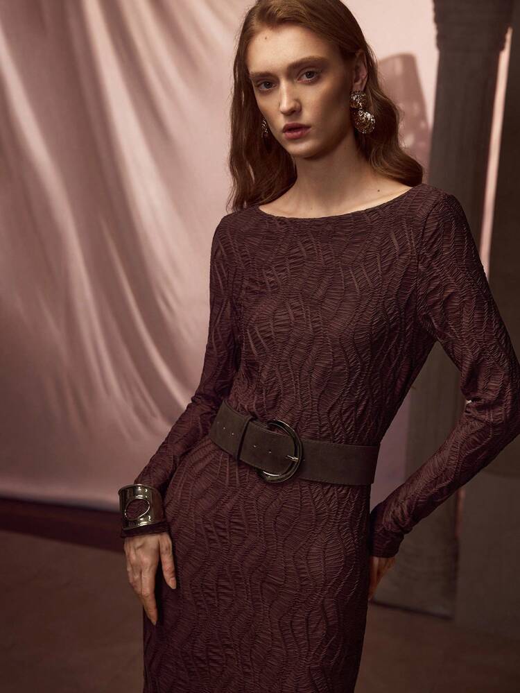 BIAS CUT TEXTURED PATTERN DRESS