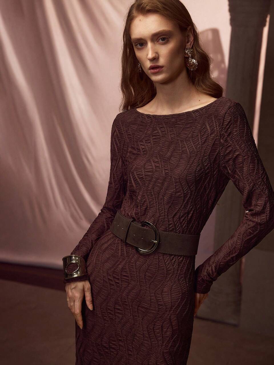 BIAS CUT TEXTURED PATTERN DRESS