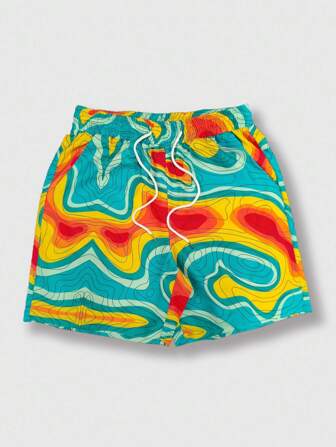 Street Life Shorts casuales para hombre con cordón en la cintura, bolsillos y diseño de rayas onduladas