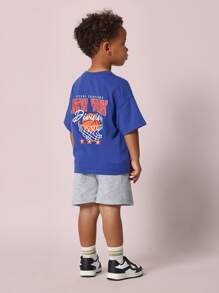 SUMWON Future Champions Basketball T-Shirt Youth Boys Sports Athletic Graphic Tee Basketball Court Design Back Print Casual Summer Top Team Jersey Style - Blue - View 3