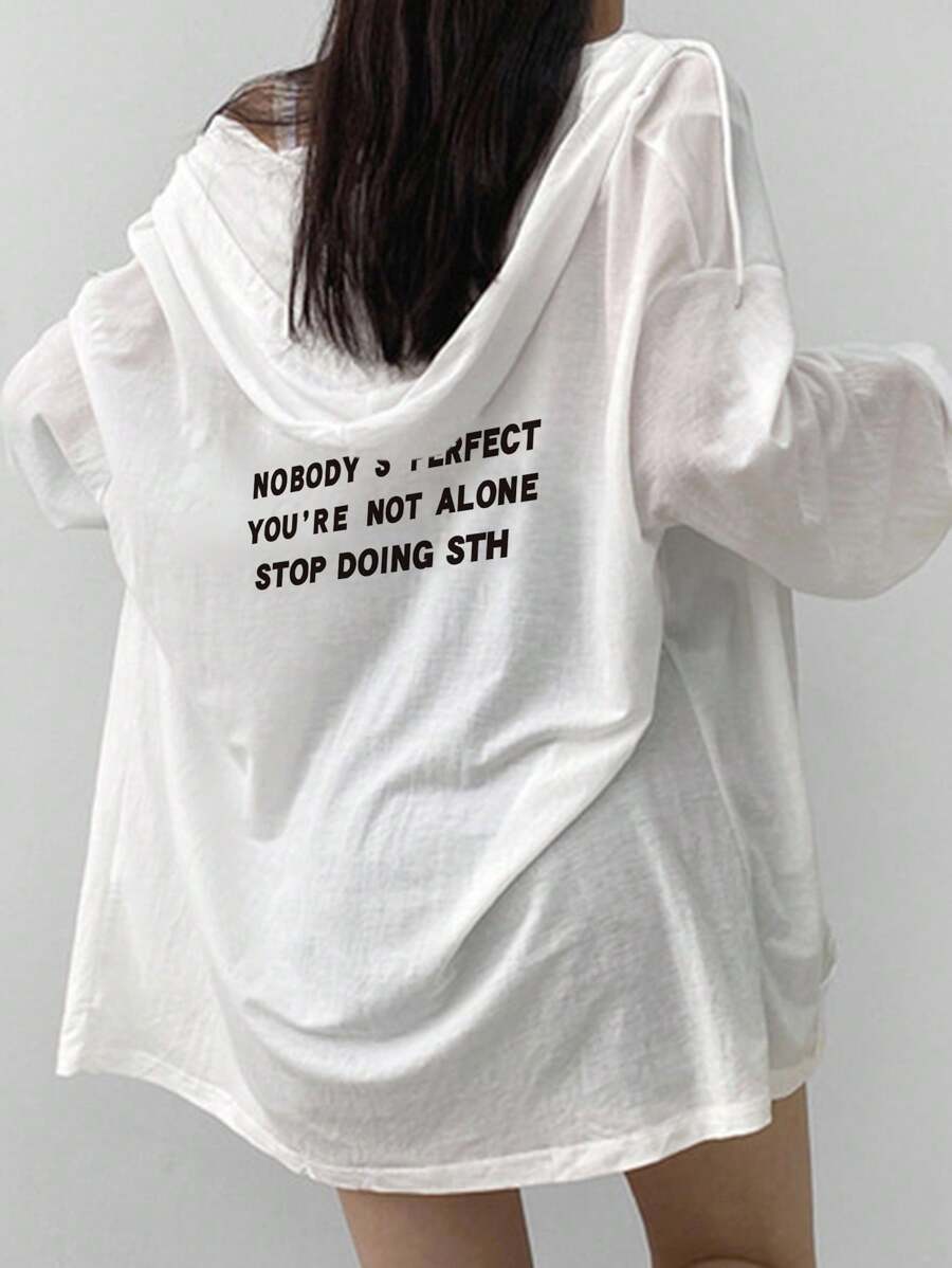 DAZY Women Oversized Hooded Floral Print Open Front Thin Jacket, White, Spring/Summer/Autumn - White - View 1