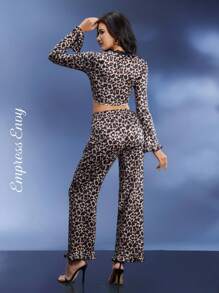 SHEIN 经典浪漫迷人豹纹女士睡衣套装 - 彩色 - 查看 2