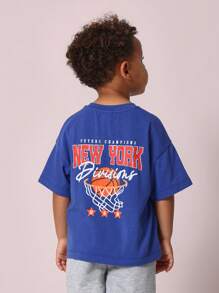 SUMWON Future Champions Basketball T-Shirt Youth Boys Sports Athletic Graphic Tee Basketball Court Design Back Print Casual Summer Top Team Jersey Style - Blue - View 1