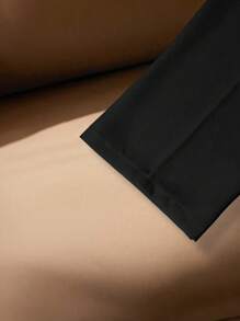 Franclia 大码女式白色休闲西装裤，松紧腰直筒口袋设计工作服长裤 - 黑色 - 查看 4