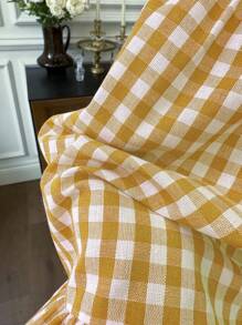 MainGRL 女式新款格纹细肩带露背无袖太阳裙，夏季 - 黃色 - 查看 7