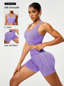 SHEIN Sports Set sutien sport și pantaloni scurți pentru femei cu imprimeu Houndstooth și spate încrucișat