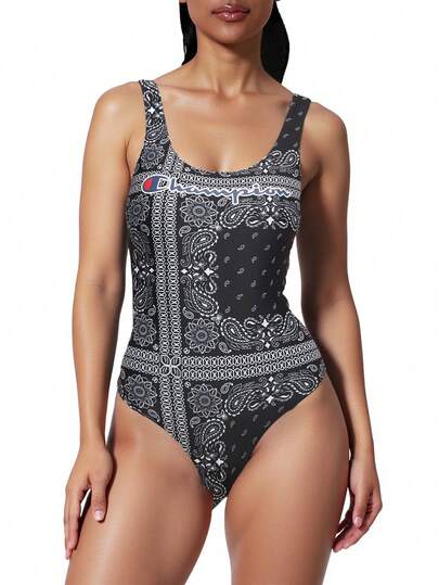 Champion 1pc Women's Retro Style Printed One-Piece Bikini
