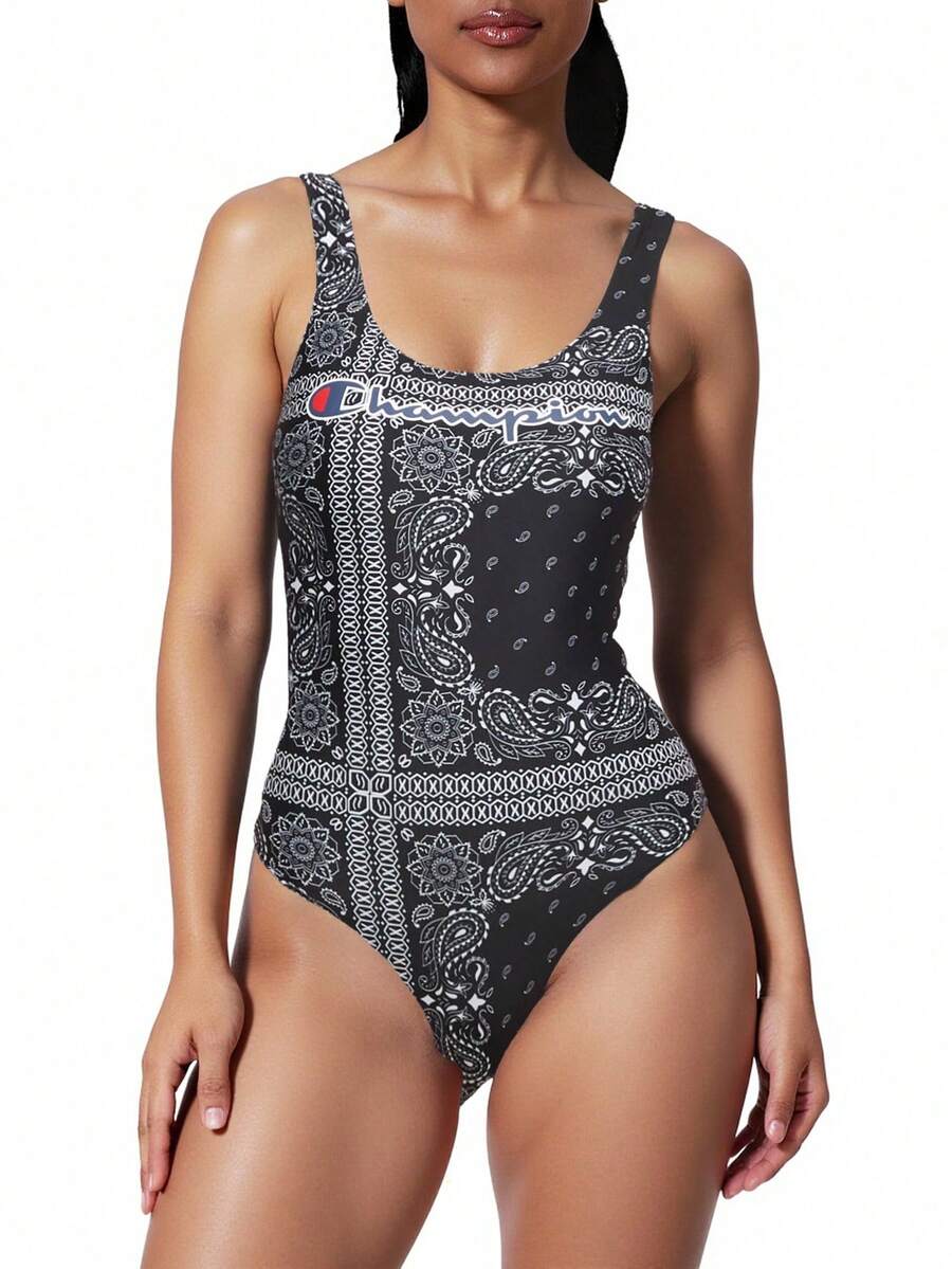 Champion Women's Athletic Onepieces Lightweight Comfortable Compression Summer Vacation Pool 115061-KL001 - Black and White - View 1