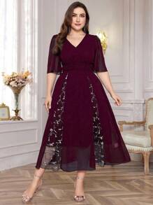 Modelyn Đầm Maxi Dự Tiệc Cổ Chữ V Thanh Lịch Cỡ Lớn Có Viền Xếp Ly Cho Nữ Trang Phục Dài Dạ Hội - Đỏ - Xem 1