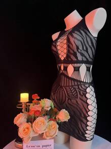 SHEIN 1件套女士性感纯色镂空内衣裙