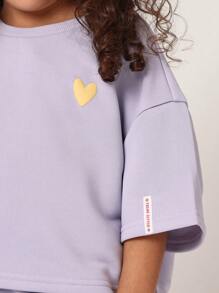 SUMWON Self Love Crew Co-Ord Set Two Piece Outfit Kids Leisure Wear Matching Top And Shorts Wear Athleisure Spring Summer Active - Mauve Purple - View 5