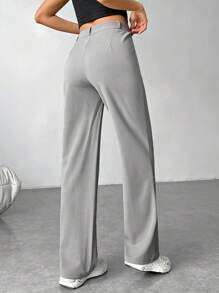 SHEIN EZwear 女士純色直腳休閒褲 - 灰色 - 查看 2