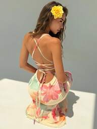 Aloruh Vestido con estampado floral elegante y espalda descubierta para mujer