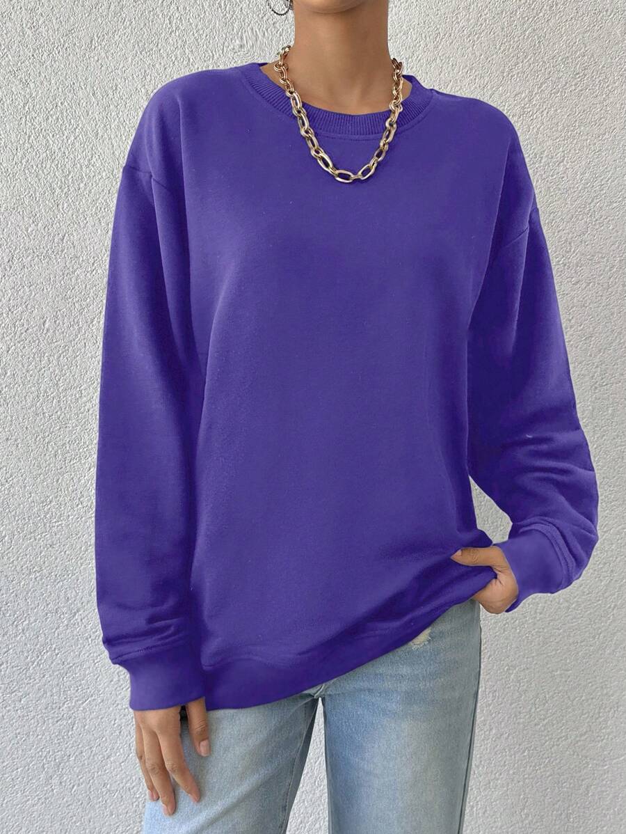 EURMUSE Purple Round Neck Drop Shoulder Sweatshirt - Purple - View 1