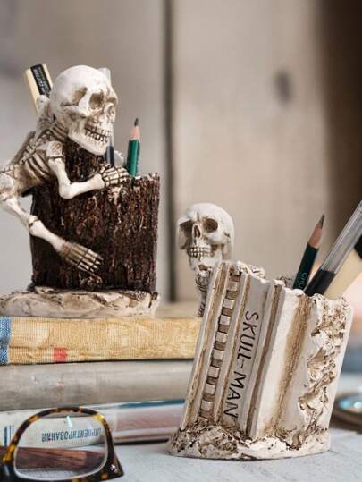 1 Stück Gothic Schädel Stifthalter - Dunkler ästhetischer Harz Schreibtischorganisator für Büro, Studium, Makeup Pinsel | Gruseliges Dekor, einzigartiges Geschenk, Schreibtisch, Bürodekoration, Halloween