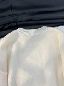 Firerie Plus Size Elegant French Embroidery Color Block Fancy Knitted Pullover Sweater Top For Women Fall/Winter - Beige - View 9