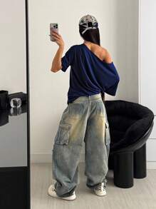 POPSWAY Plus Size London 92 Graphic Plus Size Loose Shoulder T-Shirt, White Graphic Tees Women Tops