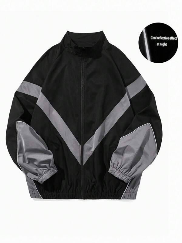 Manfinity Dauomo Men's Long Sleeve Casual Color Block Daily Wear Jacket , Fall