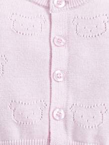 SHEIN Newborn Baby Boy Cute Bear Pattern Knit Casual Crew Neck Long Sleeve Cardigan Sweater,In Fall/Winter