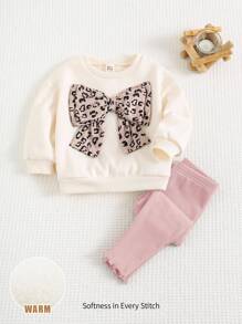 Cozy Pixies 2件套幼儿女童3D蝴蝶结圆领落肩卫衣和紧身裤套装 - 彩色 - 查看 1