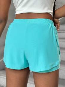 SHEIN Tween Girls Elastic Waist Loose Fit Knit Shorts, Casual Sports Style - Mint Green - View 2