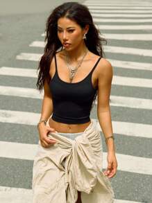 Slayform Summer Solid Color Back Split Short Sleeve Sports T-Shirtworkout Tank Top - Black - View 6