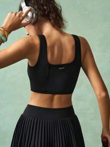 VARSIVA 女士纯色短款上衣和百褶迷你裙健身套装 - 黑色 - 查看 3