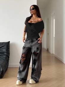 StreetHx 休闲 V 领褶饰百搭女式 T 恤，春夏